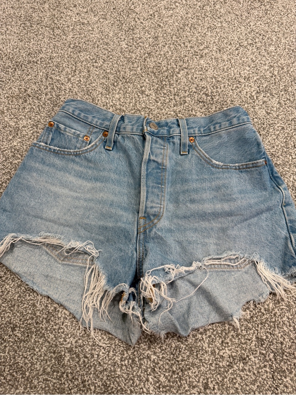 Levi's Light Blue High-Rise Distressed Denim Shorts